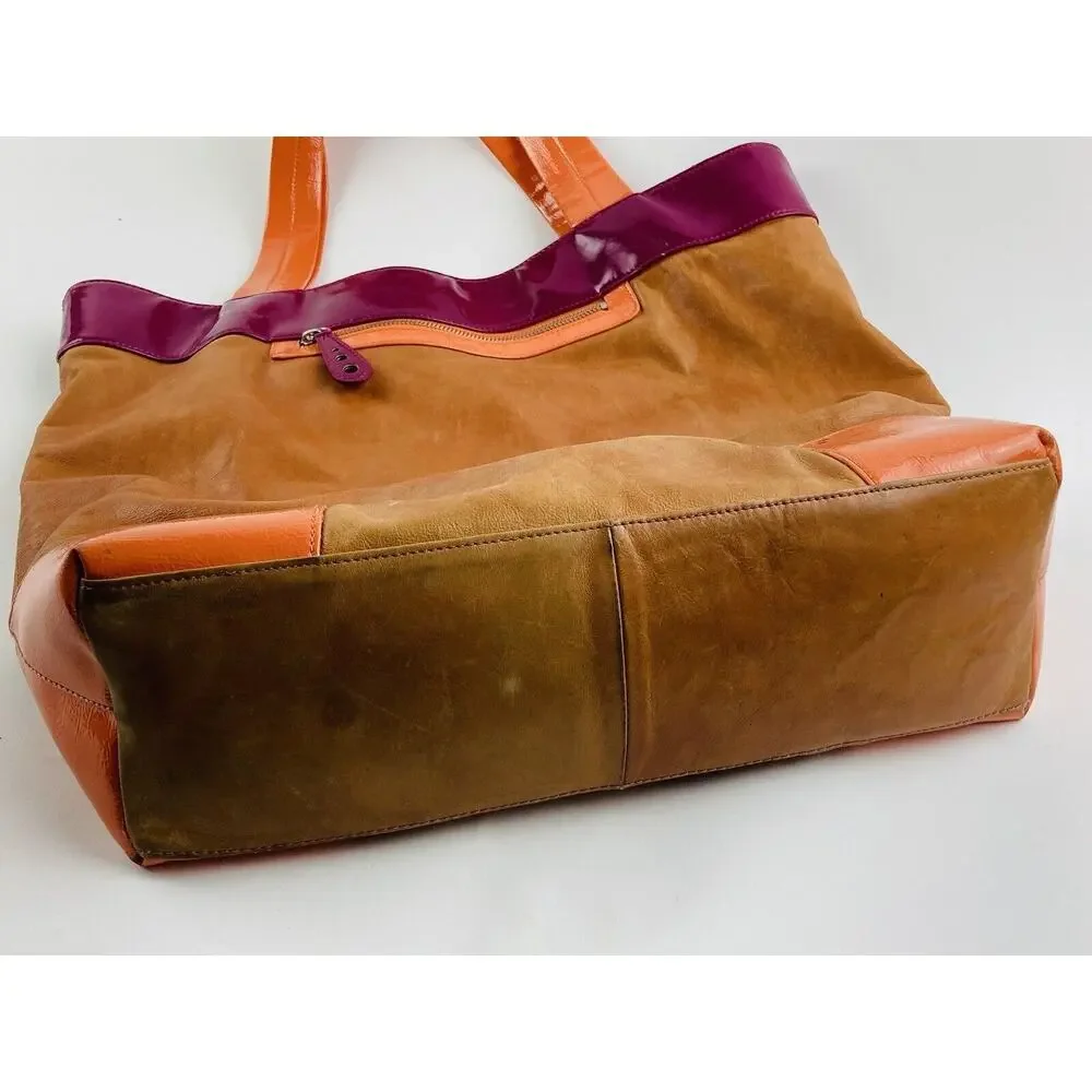 Kate Landry Large Shoulder Bag Purse Orange Pink Floral Lining Beautiful Hobo Br